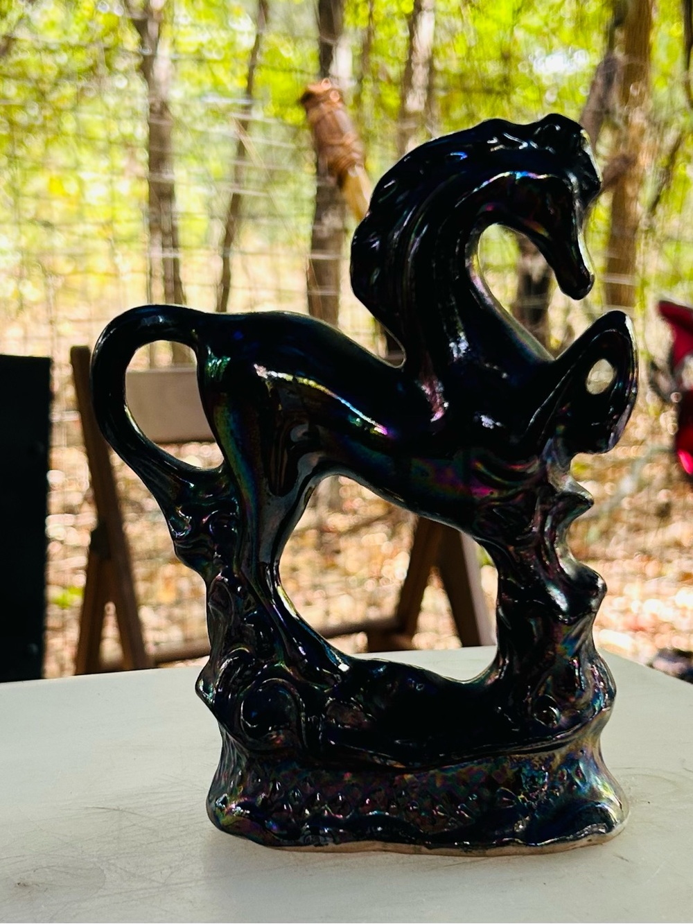Iridescent Black Ceramic Horse Statue - Home Art